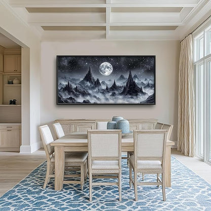Olivine Mountain Large Wall Art, Black And White Pictures Wall Decor, Nature Landscape Paintings, Moon Canvas Prints, Framed Artwork for Dining Room Bedroom Living Room Office Bathroom Home 60"x30"