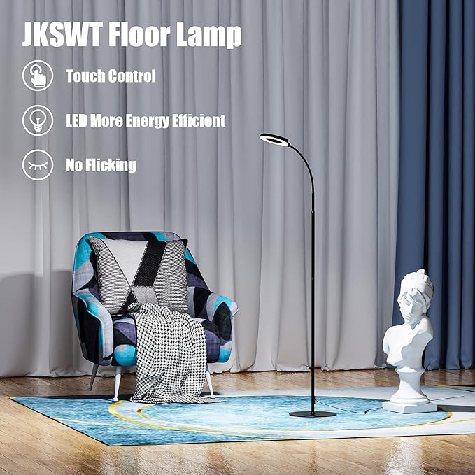 JKSWT LED Floor Lamp, 3 Brightness Levels Eye-Caring Dimmable Standing Reading