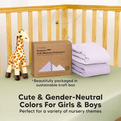 Waterproof Crib Mattress Protector Cover Fitted - 2-Pack Quiet Baby Crib Mattress Pad Sheets, 52" x 28" Soft Quilted Cotton Baby Sheet, Machine Washable, Easy Fit, Durable (Lilac/Quin)
