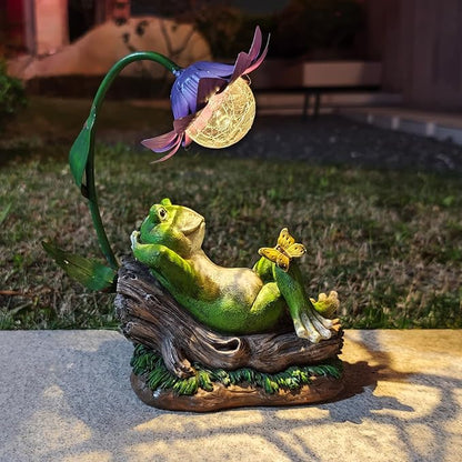 Solar Frog Garden Decor Outdoor Statue - Frogs Umbrella LED Waterproof Sculptures Lights, Patio Pathway Frog Figurine for Yard Decoration Lawn Ornament Gardening Gifts for Women Mom Grandma