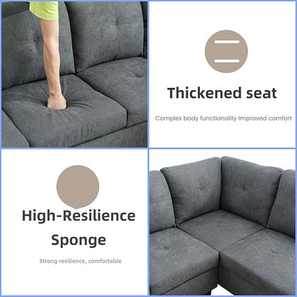 L Shaped Sectional Couches for Living Room, Modern Modular Sectional Sofa with Ottoman Storage, Comfy L Shaped Couch with Chaise for Bedroom Apartment Furniture, Gray