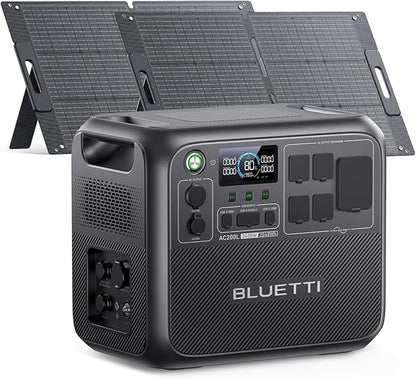 BLUETTI AC200L Solar Generator Kit,2×100W Solar Panels (Ship Separately) Included, 2048Wh LiFePO4 Battery Backup w/ 4 2400W AC Outlets,3600W Power Lifting, Portable Power Station for Camping, Home Use