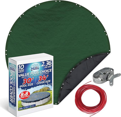 Winter Swimming Pool Cover for 30 ft Aboveground Round Pool Size, Value Plus Choice Series, Solid Material, Color - Evergreen, Pool Cover Choice 3230-4CHOICE