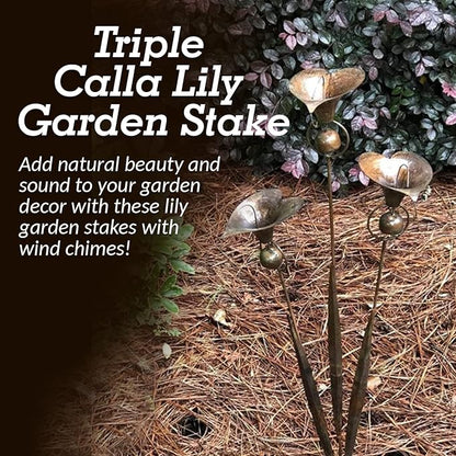 Happy Gardens Calla Lily Garden Stake with Bells | Bronze Outdoor Lillies Flower Decorations