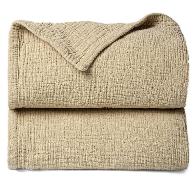 Lulu moon Muslin Quilt Blanket, Crib Blanket for Baby and Toddler,47x47 Inches(Khaki)