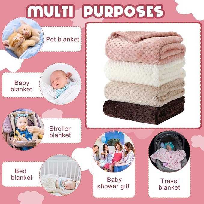 Frienda 4 Pcs Baby Fuzzy Blanket Fluffy Baby Blanket for Boys Girls Soft Warm Infant Newborn Toddler Receiving Nursery Bed Supplies, 32 x 24 Inch(Beige Brown Color)
