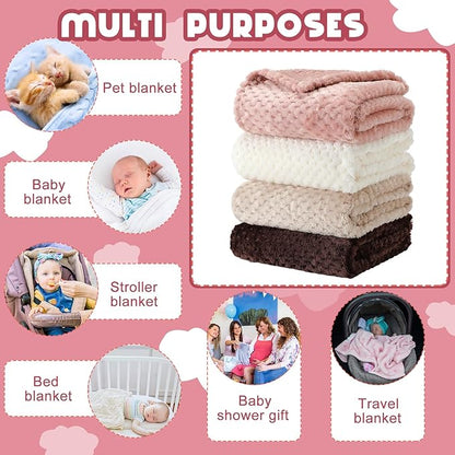 Frienda 4 Pcs Baby Fuzzy Blanket Fluffy Baby Blanket for Boys Girls Soft Warm Infant Newborn Toddler Receiving Nursery Bed Supplies, 32 x 24 Inch(Beige Brown Color)