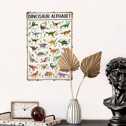 JOCASA Dinasaur Alphabet Vintage Metal Poster Sign Decor-Retro Aluminum Metal Tin Sign for Home Wall Decor, Garden, Bedroom, Signs Gift,12''x 8''