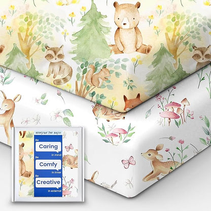 Crib Sheets Netural for Girls Boys, Premium Soft Crib Mattress Fitted Sheet, Ultra Breathable Baby Sheets, Super Stretchy Baby Bed Sheets 28x52x9 Extra Deep Pocket