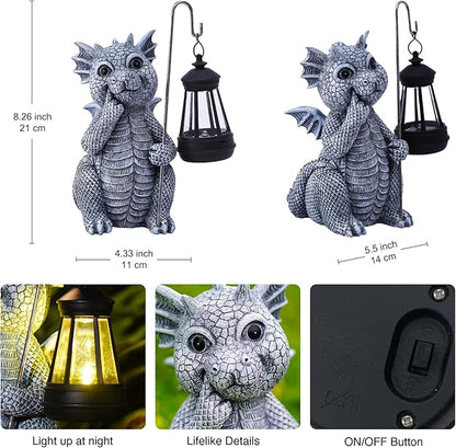 Goodeco Dragon Statue with Solar Lantern - Garden Decor for Lawn, Patio, and Yard - 8.3 inches Dragon Gifts & Outdoor Decorations