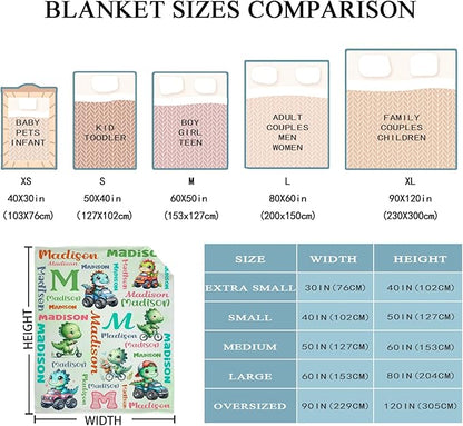 Personalized Dinosaur Truck Blanket Gifts for Girls Boys Women - Super Soft Cozy Warm Throw Sheet for Couch Bed Sofa Office Decor All Season 90"x120" for Whole Family