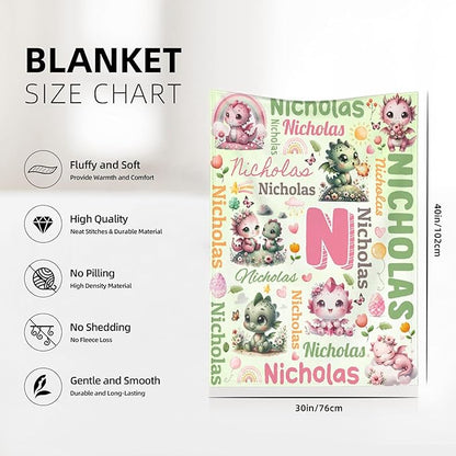 Personalized Custom Dragon Floral Preschool Blanket Gifts for Baby Toddler Kids Boys Girls - Customized Dragon Floral Soft Lightweight Flannel Sheets Decor for Crib Nap Couch - 30"x40" for Baby/Pets