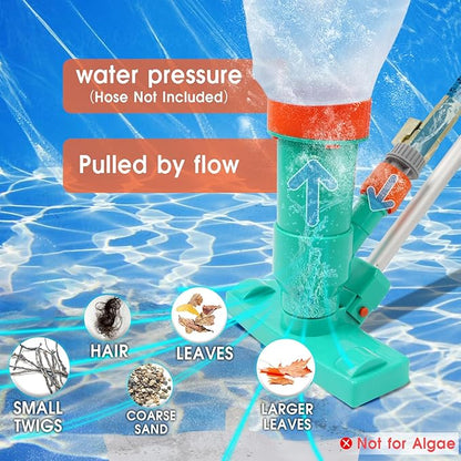 Premium Pool Vacuum Jet Underwater Cleaner, 3 Scrub Brushes, 2 Fine Mesh Bags, 6 Section Telescopic Pole of 56.5" and Handle - for Above Ground Pools,Spas & Ponds