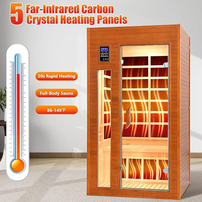 1-2 Person Infrared Sauna, Dry Heat Sauna with Red Light Therapy, Bluetooth, Radio, 7-Color Therapy Light for Home, Indoor, Gym, Wellness Center, 36″ x 36″ x 73″