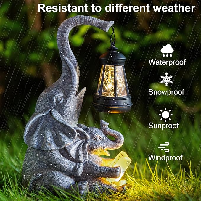 Solar Elephant Statue Lights Outdoor Garden Decoration, Elephant Statue with Solar Lantern Outdoor Decoration for Mother Women Birthday Gift-Courtyar Balcony Lawn Decor