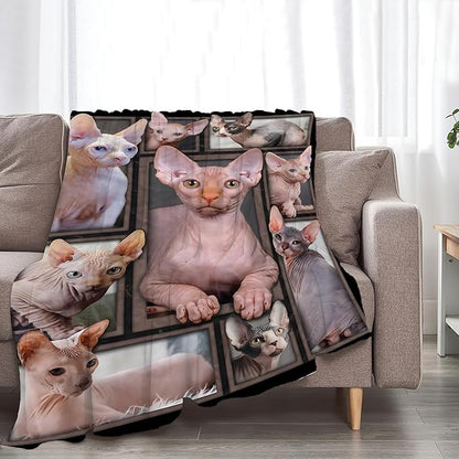 Sphynx Cat Gifts & Decor - Cute Throw Blanket for Girls, Women, Kids & Adults - Soft, Warm, Cozy Fleece Blanket for Couch, Sofa & Bed - 50"x40"