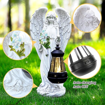 Solar Angel Outdoor Garden Decor Statues – 13.2 inches Solar Outdoor Sculptures for Outside Yard Art Patio Balcony Front Lawn Ornaments Gifts for Mom Grandma Women