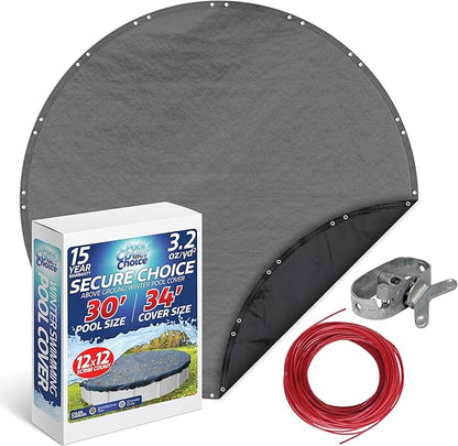 Winter Swimming Pool Cover for 30 ft Aboveground Round Pool Size, Secure Choice Series, Solid Material, Color - Granite Gray, Pool Cover Choice 3330-4CHOICE
