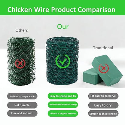 Floral Chicken Wire for Floral Arrangements for Reinforce Chicken Wire Fencing 4 x 118 Inch Hexagonal Galvanized Mesh Fence Includes Gloves Ties & Cutter