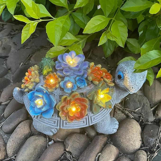 Solar Garden Outdoor Turtle Figurines with LED Lights Lawn Decor Tortoise Statue for Outside Yard Patio Front Porch Balcony Home Ornament Housewarming