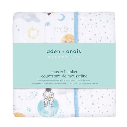 aden + anais Essentials Dream Blanket, Muslin Baby Blankets for Girls & Boys, Ideal Lightweight Newborn Nursery & Crib Blanket, Unisex Toddler & Infant Bedding, Shower & Registry Gift, Space Explorers