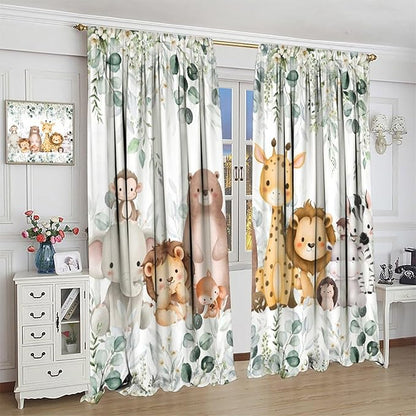 Kids Safari Animal Curtains Woodland Wildlife Jungle Animals Window Treatments for Boys Girls Bedroom Cute Cartoon Lion Nursery Children Drapes for Living Room W42xL54(Decor)