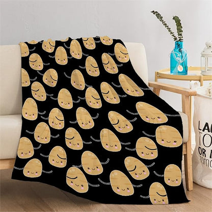 Thuswarm Cute Potato Kawaii Black Flannel Blanket Warm Cozy Soft Funny Print Throw for Bed Couch Sofa 40”×30” XSmall for Pets