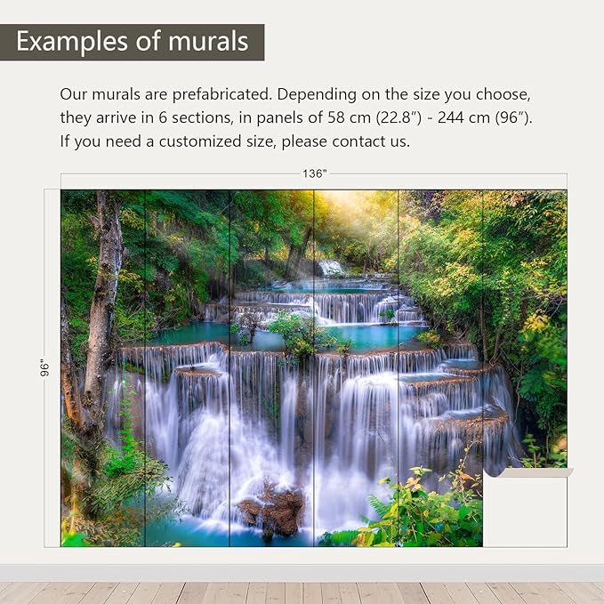 AFZEVEB-Green Waterfall Nature Landscape Wallpaper Wall murals for Kids Room 136"x96"(Not Peel and Stick)