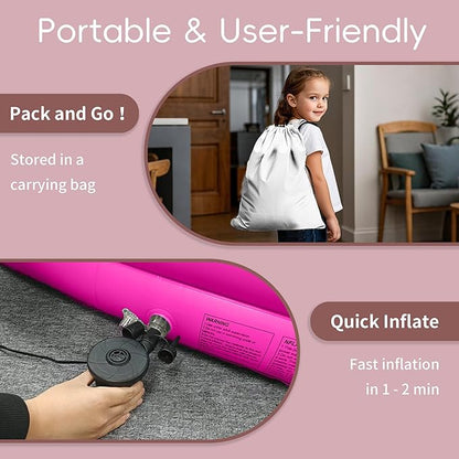 Inflatable Toddler Travel Bed, Portable Kids Air Mattress with Soft Bed Sheet, Toddler Air Mattress with Surround Safety Bumpers, Ideal for Home Use or Travel, Includes Pump and Carry Bag,Pink
