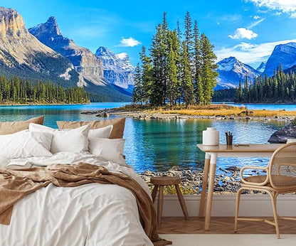 Nature Landscapes Mural Wallpaper Lake Mountain Tree Wall Mural for Bedroom Living Room Basement(Not Self-Adhesive)