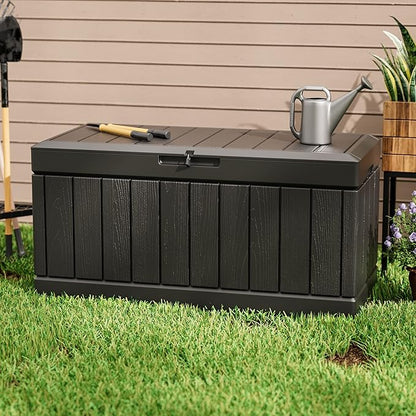 Greesum 82 Gallon Resin Deck Box All Weather Large Outdoor Storage for Patio Furniture, Toys, Garden Tools, Lockable, Black