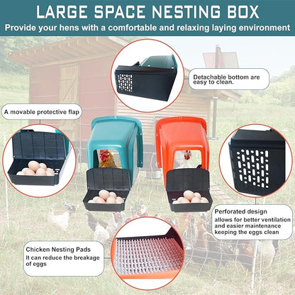 10-Pack Chicken Nesting Boxes with Perch, Roll-Out Laying Boxes for Hens,Egg Nesting Box for Chicken Coop, Large
