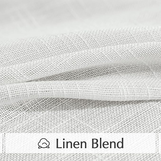 FMFUNCTEX Linen Semi Sheer Curtains for Bedroom, White Curtains 63 Inch Length for Living Room, Country Farmhouse Sheer Drapes, Light Filtering Window Curtain, Grommet Top 2 Panels