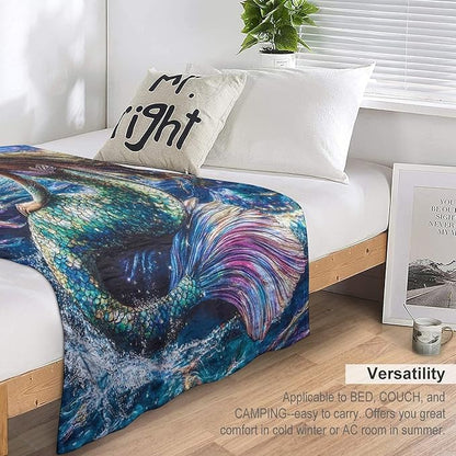 Mermaid Blanket Navy Mermaids Gifts for Girls Boys Woman Kids Ocean Mermaid Lover Coastal Throw Blankets Soft Blanket Warm Fleece Flannel Plush Blankets for Bed Sofa Couch 60"x80"
