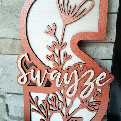 Custom Boho Wood Personalized Initial & Name Sign,3D Wooden Layered Handmade Letter Wall Decor for Nursery or Child's Bedroom, Rattan Flower Baby Shower Newborn Girl or Boy's Birthday Gift