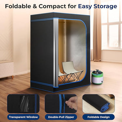 SereneLife Portable Sauna for Home, 2-Person Steam Sauna Tent with 4L Steamer, 2 Foldable Sauna Chairs, Remote Control for in-Home Spa Rejuvenation, 71"x47" (Black)