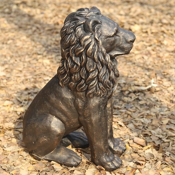 Lion Statue Majestic Sitting Lion Sculpture Guardian Lion for Outdoor Garden Patio Yard and Lawn Decor in Antique Bronze 23'' High