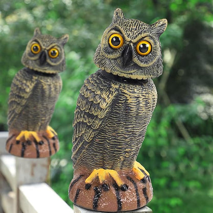 Hausse 2 Pack Bird Scarecrow Fake Owl Decoy Sculpture, 10.6 Inch Height Golden Rotating Head Plastic Owl Bird Deterrents, Nature Enemy Horned Pest Repellent for Outdoor Garden Yard
