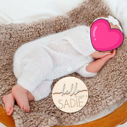 NAZENTI Personalized Baby Name Announcement Wooden Signs, Custom Hello My Name Is Name Sign For Hospital, Welcome Sign For Decor, Gifts For Baby Girl Or Boy Shower, Baby's Arrival Gifts