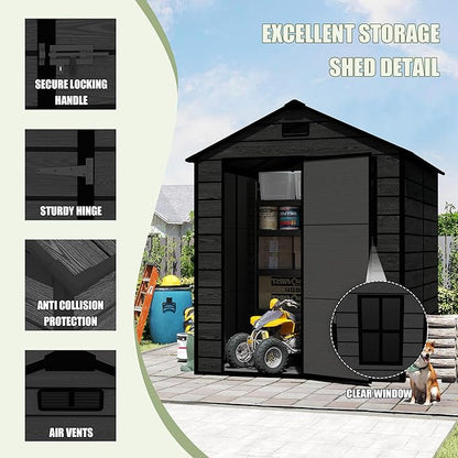 6x6 ft Outdoor Storage Shed,Garden Shed W/Window,Resin Storage Shed W/Air Vent & Lockable Door,Weatherproof Tool House W/Sloped Roof,for Backyard Patio Lawn,Black