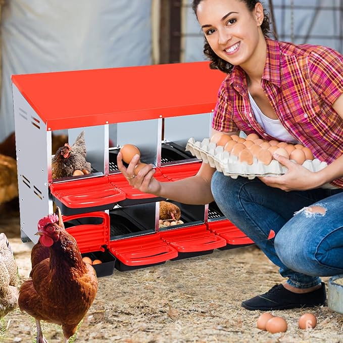 Chicken Nesting Box, 8 Hole 2 Layer Hen Nest Boxes, Roll Away Eggs Laying Boxes,Cleanable Pull Out Hen Roosting Boxes