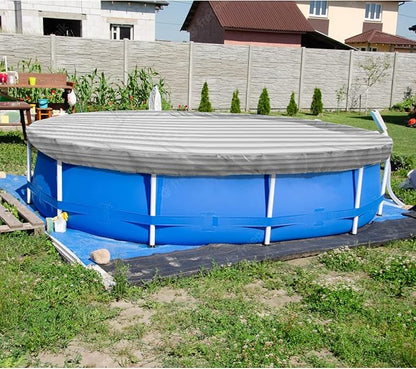 ECOOPTS 14 ft Round Pool Cover for Above Ground Pools, Swimming Pool Cover Protector Winter Safety Cover (Gray White Stripes)