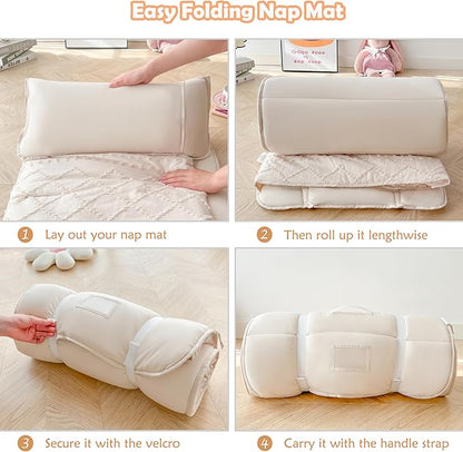 Toddler Nap Mat for Daycare Preschool Girls Boho Tufted Geometric Kids Sleeping Mat Pad Toddler Bedding Set Portable Baby Sleeping Bag with Pillow and Blanket for Travel Camping Outdoor
