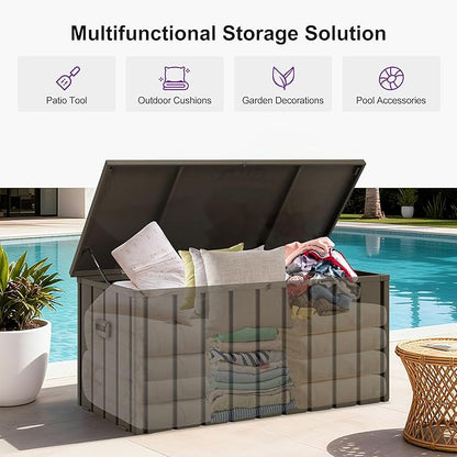 PURPLE LEAF Outdoor Deck Box 150 Gallon Waterproof Lockable Storage Box Container with Lid Deck Organization for Patio Cushions Side Table Pool Accessories Garden Tools, Brown