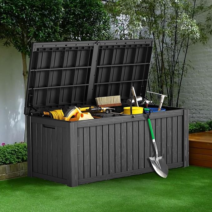 180 Gallon Outdoor Storage Box Waterproof Lockable Resin Deck Box Large, Patio Storage Bin for Pool Accessories Cushion Furniture, Garden Tools, UV-Resistant Outside Delivery Black