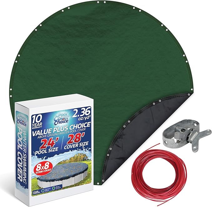 Winter Swimming Pool Cover for 24 ft Aboveground Round Pool Size, Value Plus Choice Series, Solid Material, Color - Evergreen, Pool Cover Choice 3224-4CHOICE