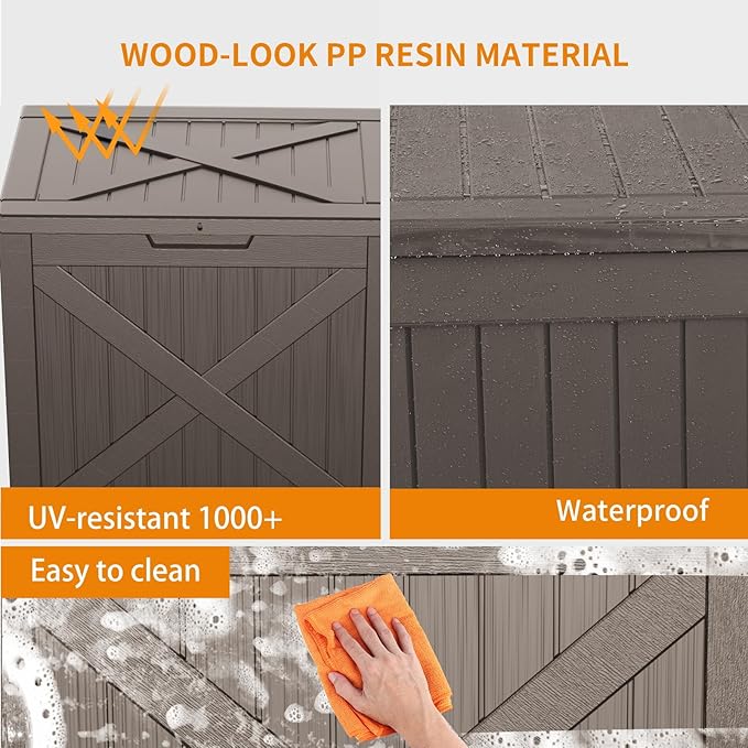 32 GallonOutdoor Storage Box,Resin Deck Boxes Waterproof, IndoorOutdoor Bin for Package Delivery, Patio Cushions, Gardening Tools, Lockable, UV Resistant