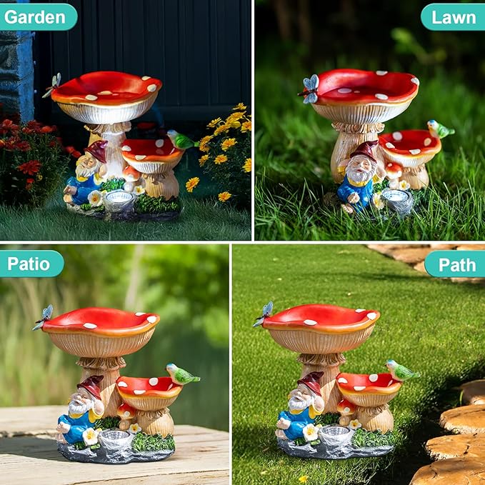 Solar Gnome Statues Figurine Lights - Garden Lighting Outdoor Decorations, Gnome Sleeping Under Mushroom, Yard Art Lawn Ornaments for Porch Patio Balcony - Gnome Gifts for Women Mom