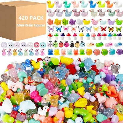 420 Pcs Mini Resin Animals 12 Styles Resin Animals Figurines Bulk for Fairy Garden Miniature Dollhouse Accessories Hide Crafts Decor