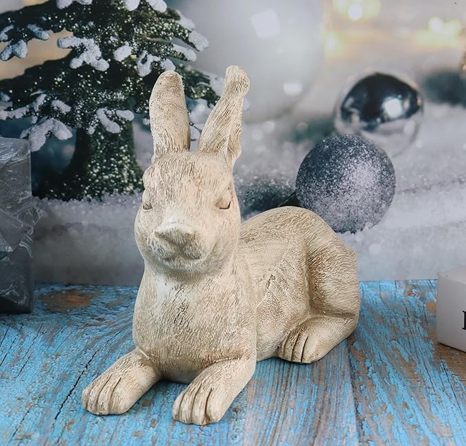 Hymmah Rabbit Statue Sculpture Home Decor Rustic Home Decorations for Living Room, Boho Resin Animal Collectible Figurines for Indoor Decor